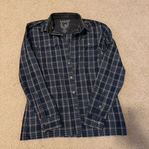 Kuhl Mountain Grown Eluxur Button Down Long Sleeve Shirt Blue/Gray Plaid Men’s L